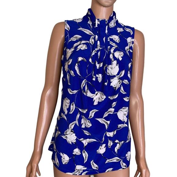 Karl Lagerfeld Paris blue & white keyhole back halter neckline with tie SZ XS - Picture 3 of 9